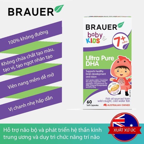 Brauer Bổ sung DHA tinh khiết cho trẻ từ 7 tháng trở lên (60 viên nang)