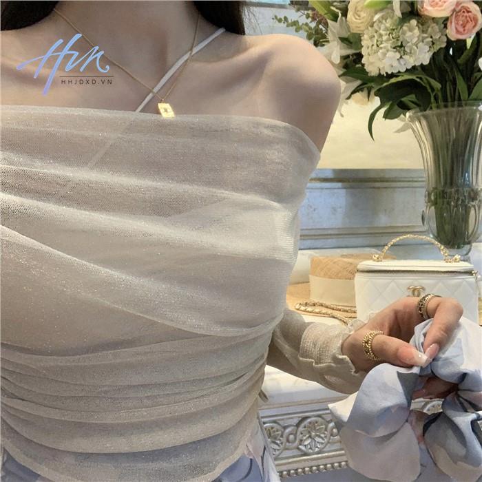 Áo Kiểu Trễ Vai Phối Lưới Dây Rút Thời Trang Mùa Hè Ngọt Ngào Cho Nữ