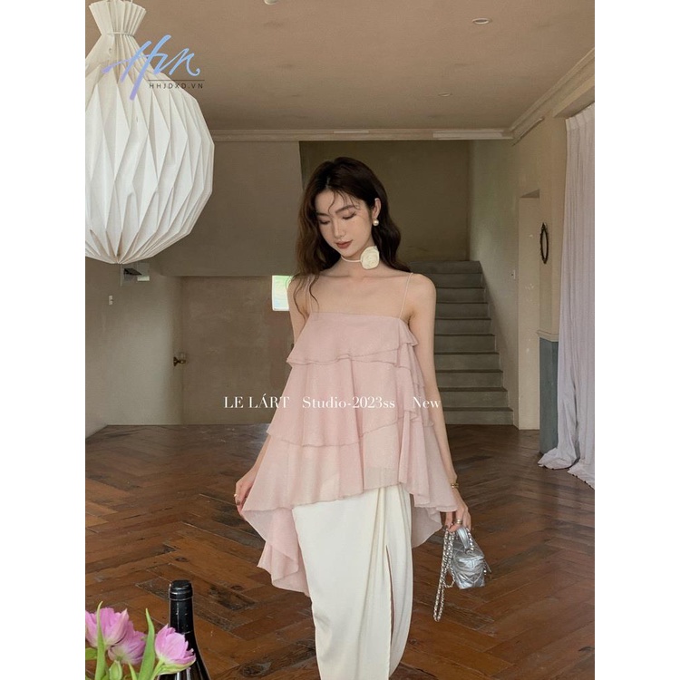 Áo Voan Hai Dây Nhún Bèo Cao Cấp Thời Trang Phong Cách Hàn Quốc Cho Nữ