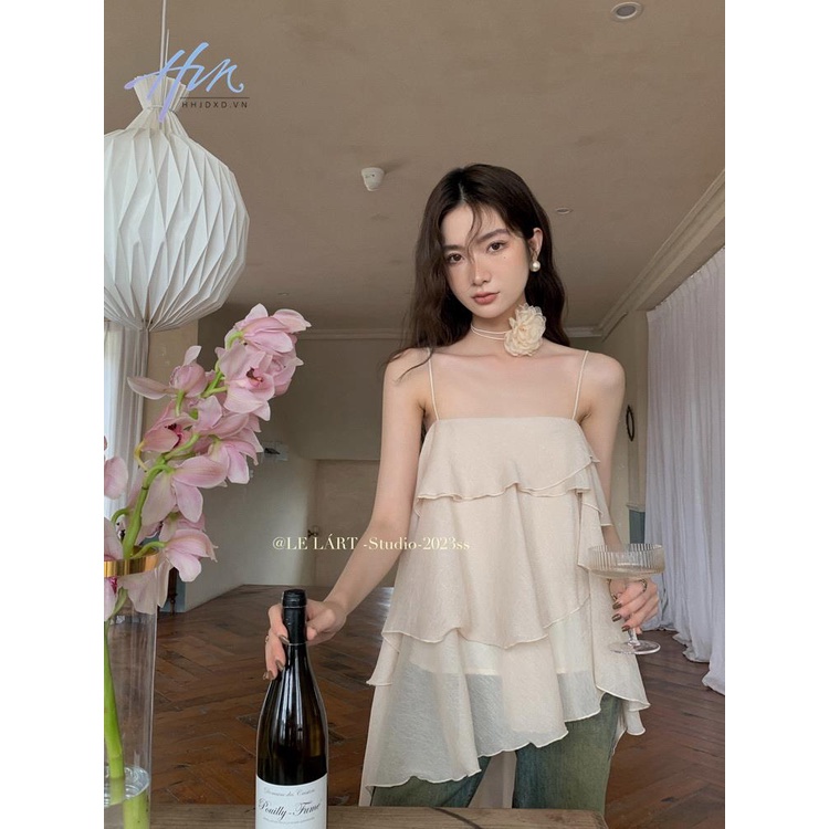 Áo Voan Hai Dây Nhún Bèo Cao Cấp Thời Trang Phong Cách Hàn Quốc Cho Nữ