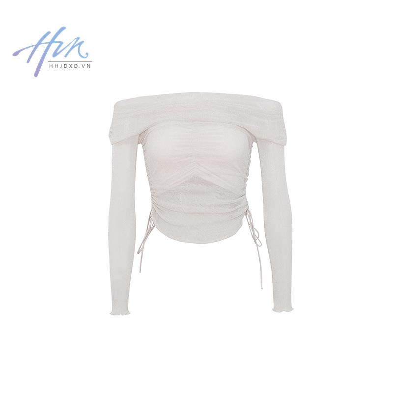 Áo Kiểu Trễ Vai Phối Lưới Dây Rút Thời Trang Mùa Hè Ngọt Ngào Cho Nữ