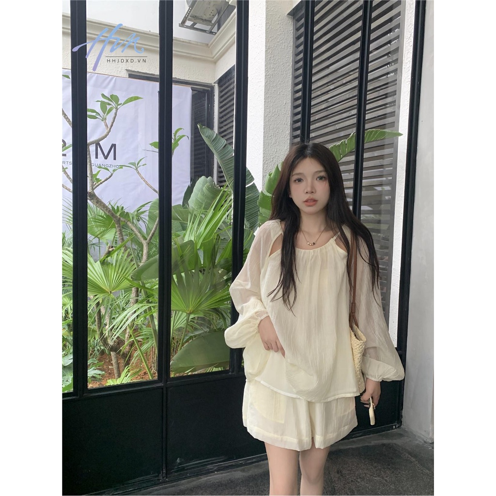 Bộ Áo Sơ Mi Chống Nắng Phối Quần Short Ống Rộng Phong Cách Pháp Thời Trang Mùa Hè Hàng Mới Dành Cho Bạn Nữ