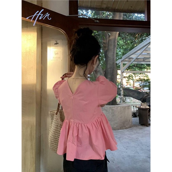 Áo Sơ Mi Tay Ngắn Phồng Cổ Chữ V Dáng Rộng Thời Trang Mùa Hè 2023 Phong Cách Mới Dành Cho Bạn Nữ