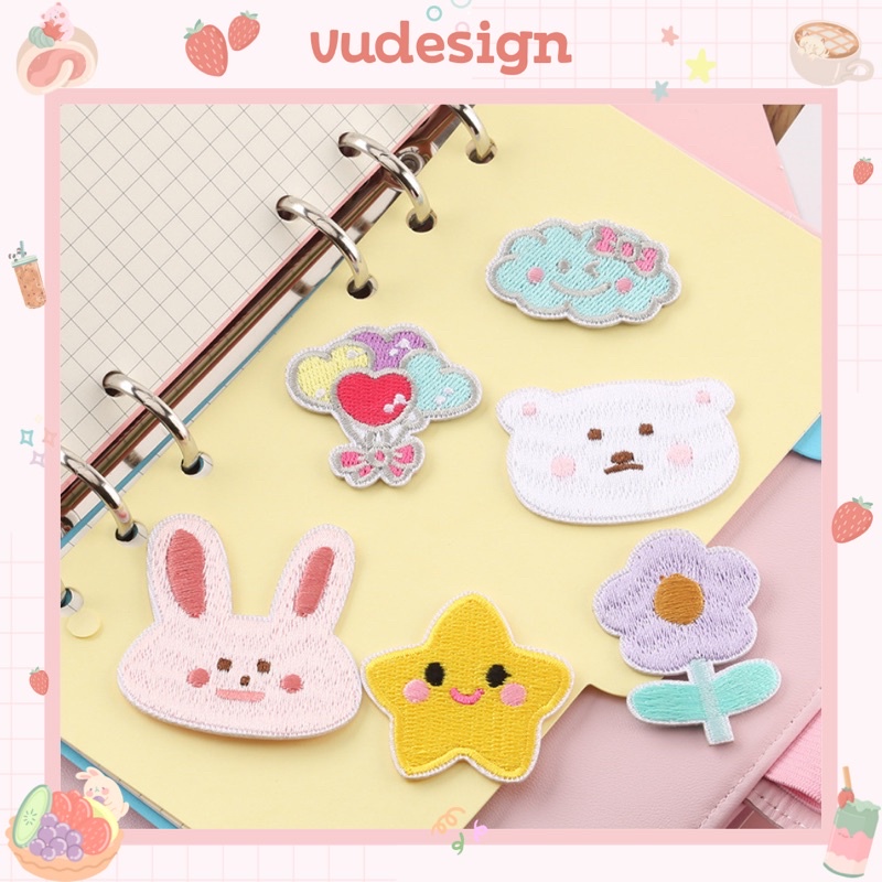Sticker Dán Vải, Sticker Ủi Thêu Quần Áo, Balo, Túi, Mũ Hình Thỏ Gấu Bong Bóng Sao Mây Vudesign