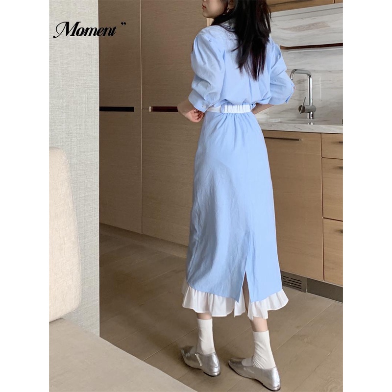 Set Áo Sơ Mi Ngắn Tay Màu Sắc Tương Phản Và Chân Váy Lưng Cao Thời Trang Mùa Hè Dành Cho Nữ