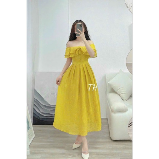 Đầm dự tiệc thời trang nữ chất lụa 1000D đầm cúp ngực rớt vai tay ngắn