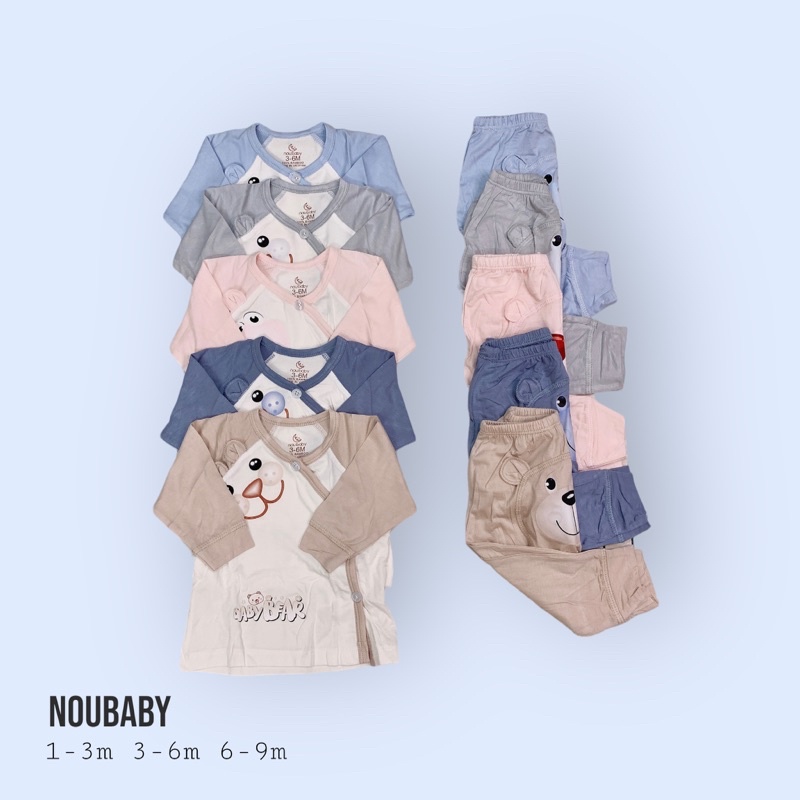 A07 - BỘ SƠ SINH DÀI TAY, BỘ SƠ SINH SỢI TRE CAO CẤP CHO BÉ NOUBABY CÀI CHÉO