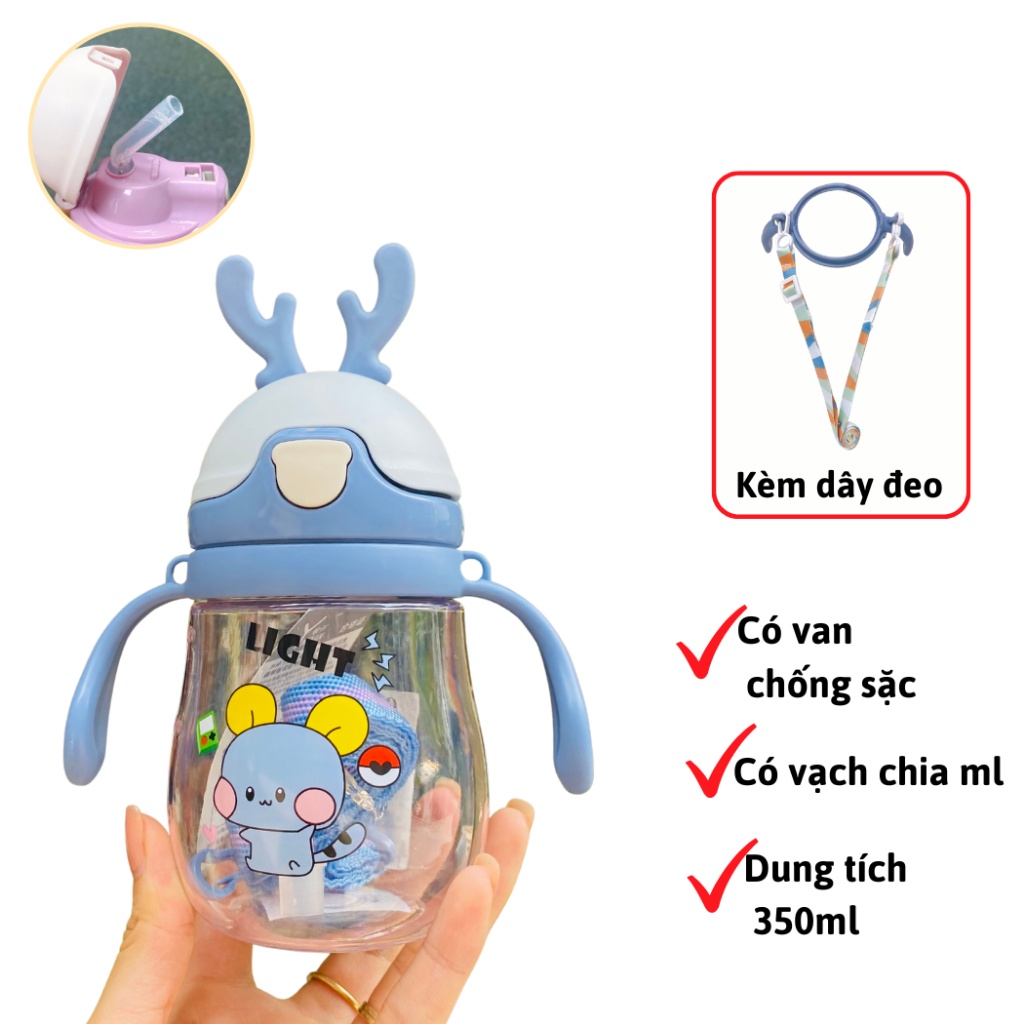 Bình nước trẻ em, Bình Tập Uống Nước Có Van Chống Sặc Dung Tích 300ml Cho Bé-Khoaibaby