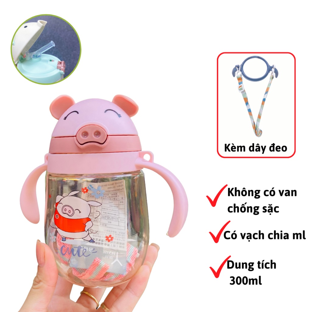 Bình nước trẻ em, Bình Tập Uống Nước Có Van Chống Sặc Dung Tích 300ml Cho Bé-Khoaibaby