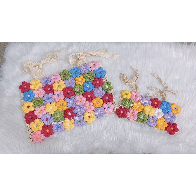 Áo len móc ghép hoa