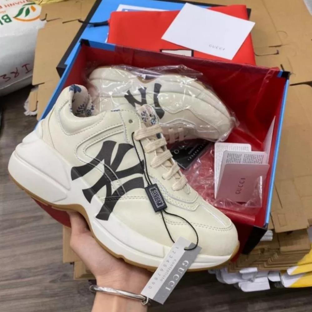 Giày Gucci Rhyton in logo, họa tiết NY, MÔI, 1921 bản trung da thật cao cấp sneakers tăng chiều cao 5cm nam nữ