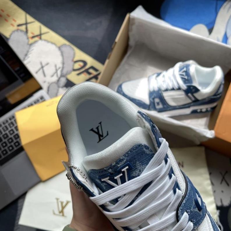 Giày LV trainer màu xanh bò .giày Louis Vuitton xanh dương, giày sneaker lv xanh bò hàng cao cấp sang trọng