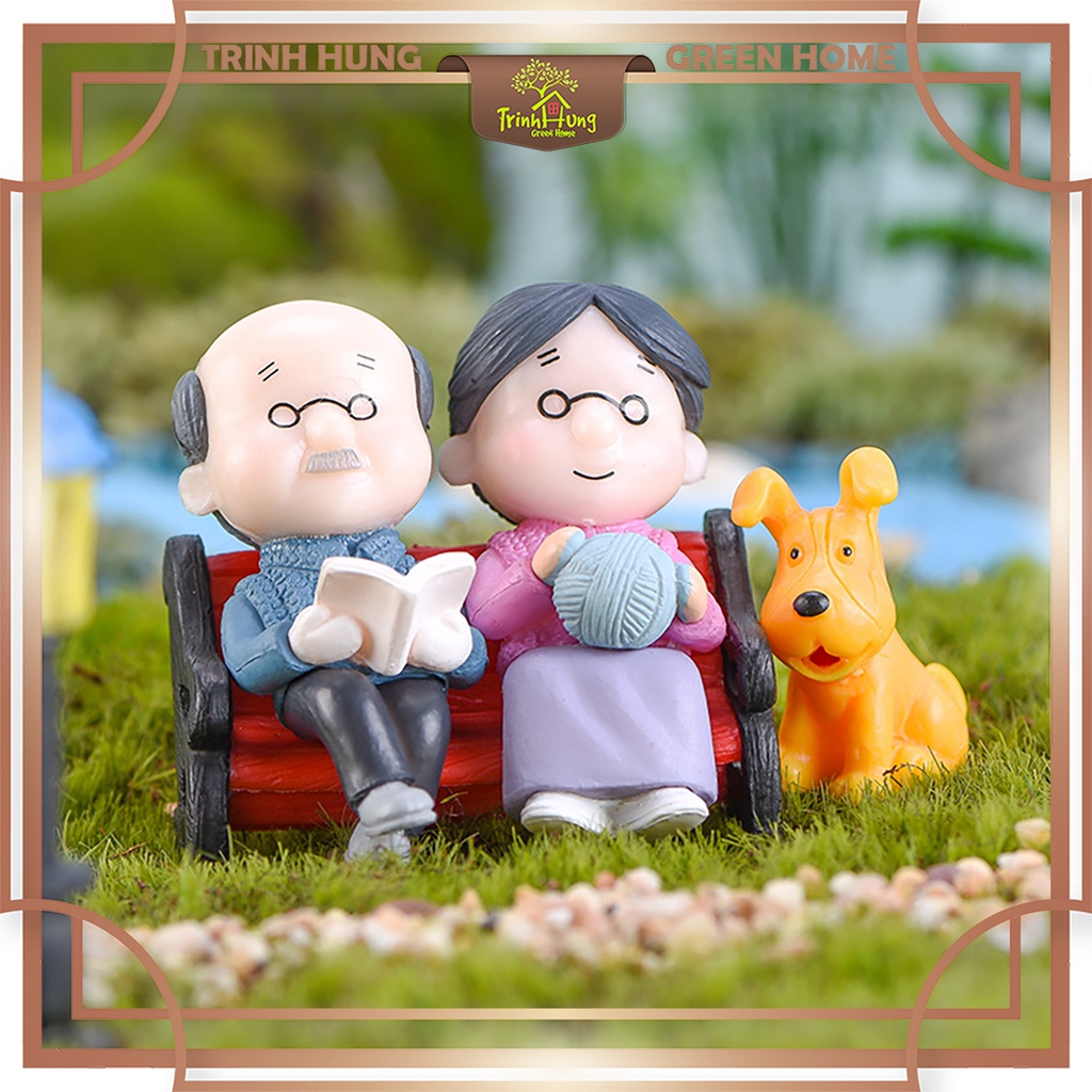 Mô hình Bộ ông bà già ngồi ghế THMN0211 - trang trí tiểu cảnh, bán cạn, terrarium