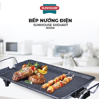 Bếp nướng điện SUNHOUSE SHD4607, Công suất 1500 W, Không sinh ra khói, Bề mặt phủ chống dính 2 lớp siêu bền