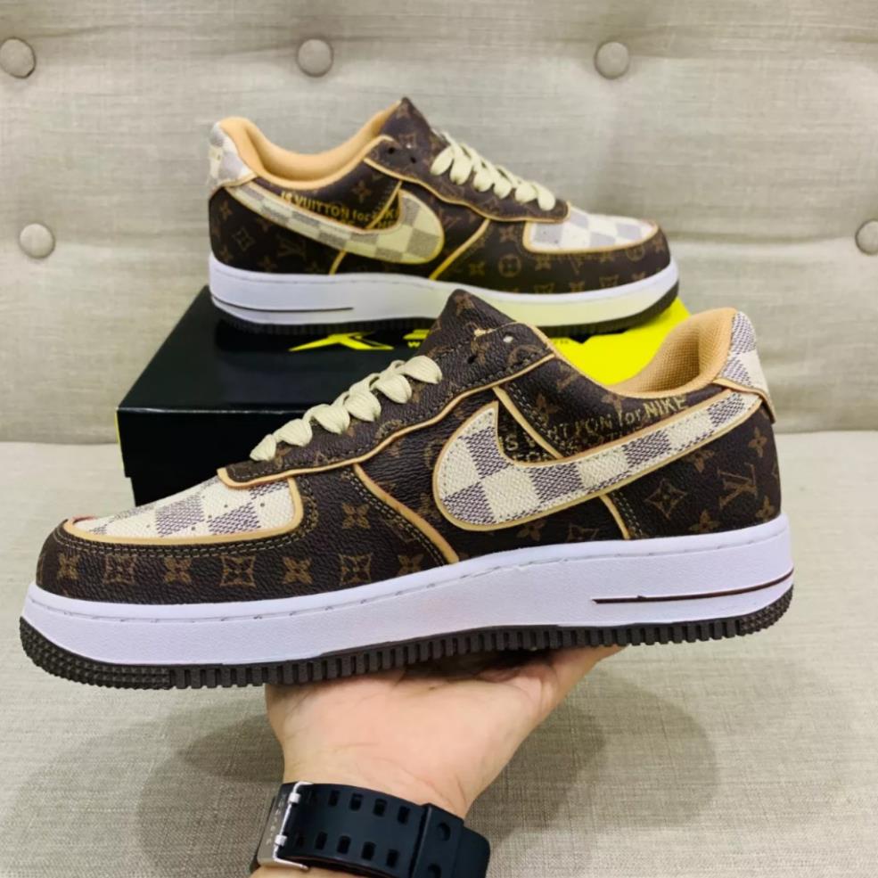 Giày Nike_LV Nâu Hàng Cao Cấp,Giày AF1 Louis Vuitton Bản Brown Hàng Đẹp Full Box Bill Túi vải