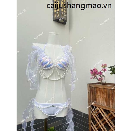 Yuner Bộ Đồ Bơi Tam Giác Màu Trơn Đính Kim Sa Buộc Dây Kiểu Thái Lan Thời Trang Mùa Xuân Cho Nữ Merma
