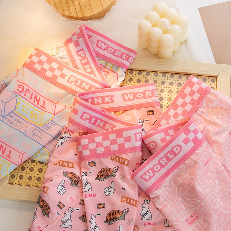 Bộ 4 Quần Lót boxer Vải Lụa Lạnh Màu Hồng In Hoạt Hình Dễ Thương Thời Trang Cho Nam