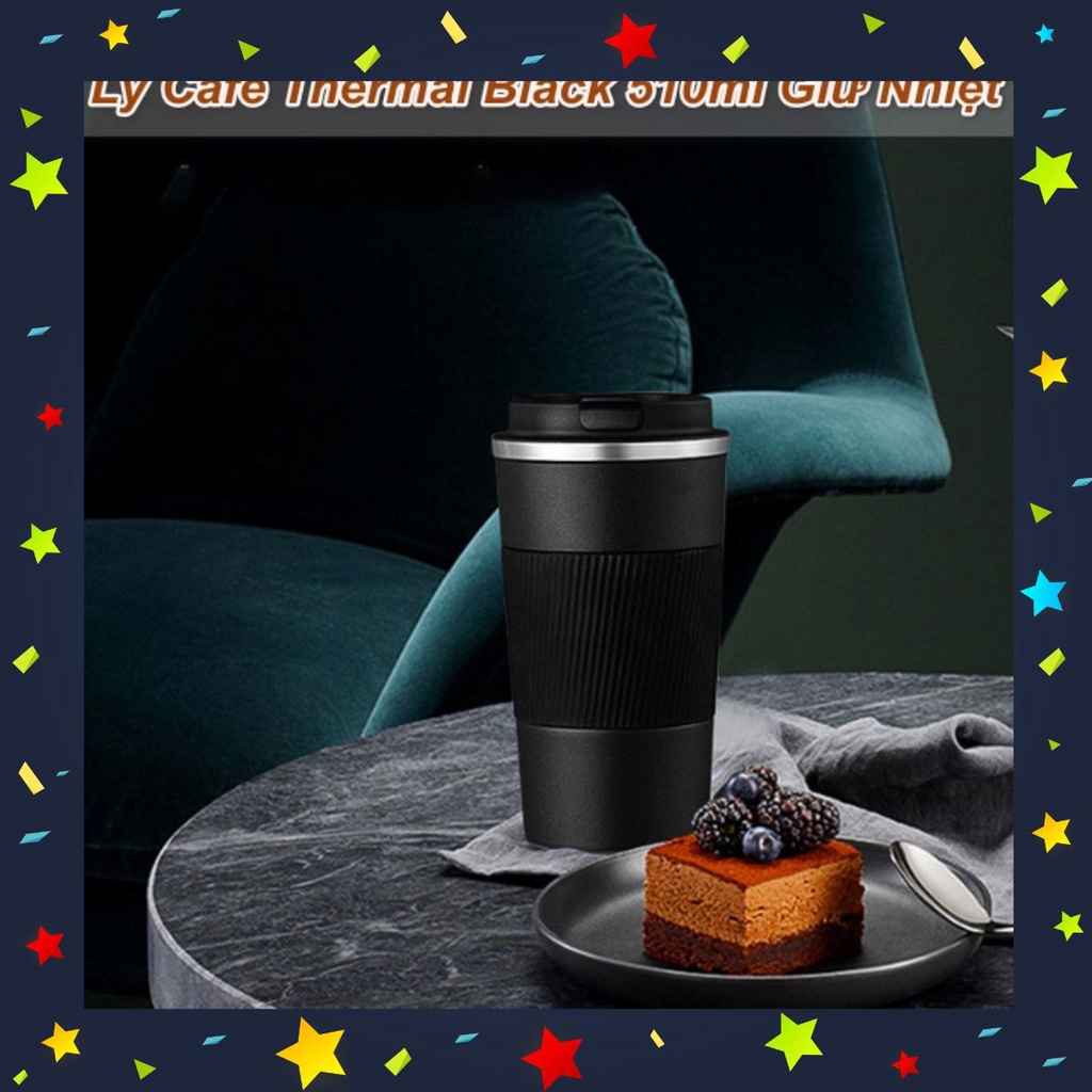 Ly Cafe Thermal Black 510ml Giữ Nhiệt Inox 304