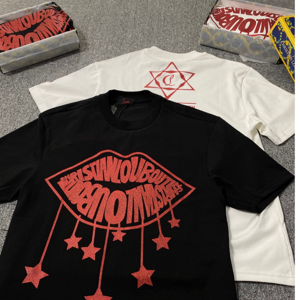 Áo phông Louboutin Hình Đôi Môi Kim Tuyến Tay Lỡ Form Rộng Chất Vải cotton 100% hot trend  mặc cực sướng