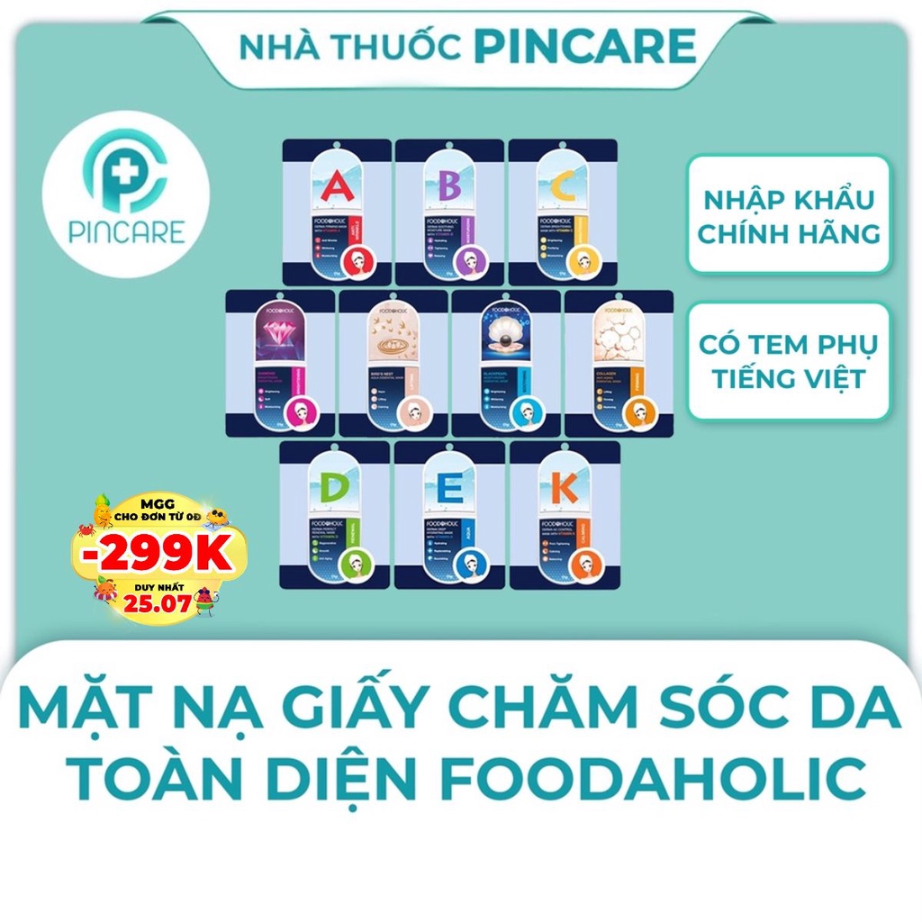 Mặt Nạ Giấy Foodaholic Mask 23G Chăm Sóc Da Toàn Diện, Dưỡng Ẩm, Dưỡng Trắng Da - Chính Hãng - Nhà Thuốc Pincare