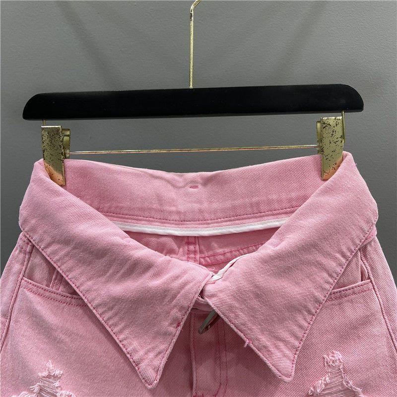 Chân váy jean Chữ A Lưng Cao Phối Rách Thời Trang Mùa Hè Cho Nữ