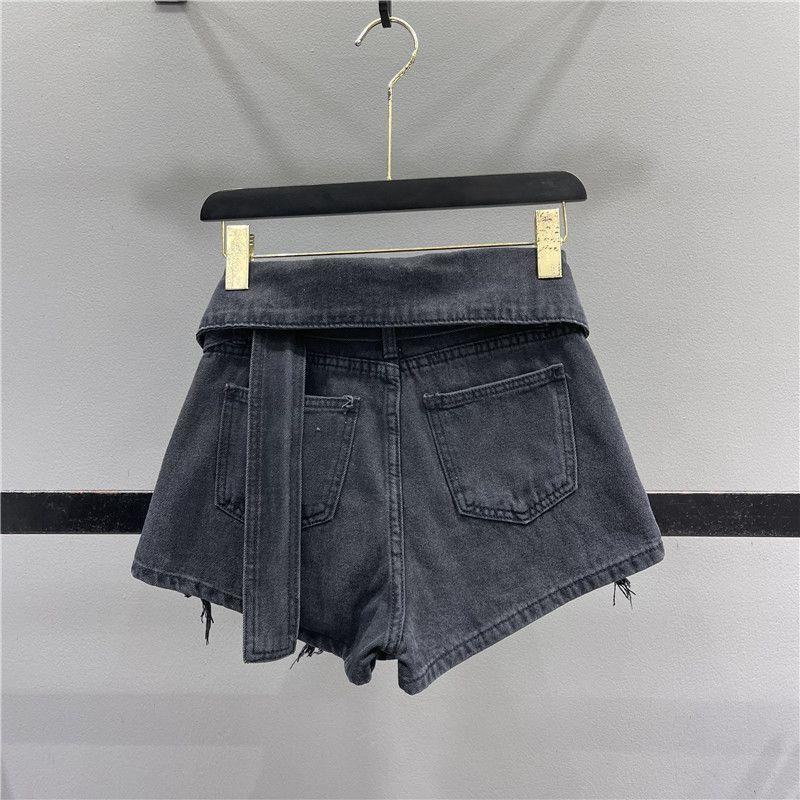 Chân váy jean Chữ A Lưng Cao Phối Rách Thời Trang Mùa Hè Cho Nữ