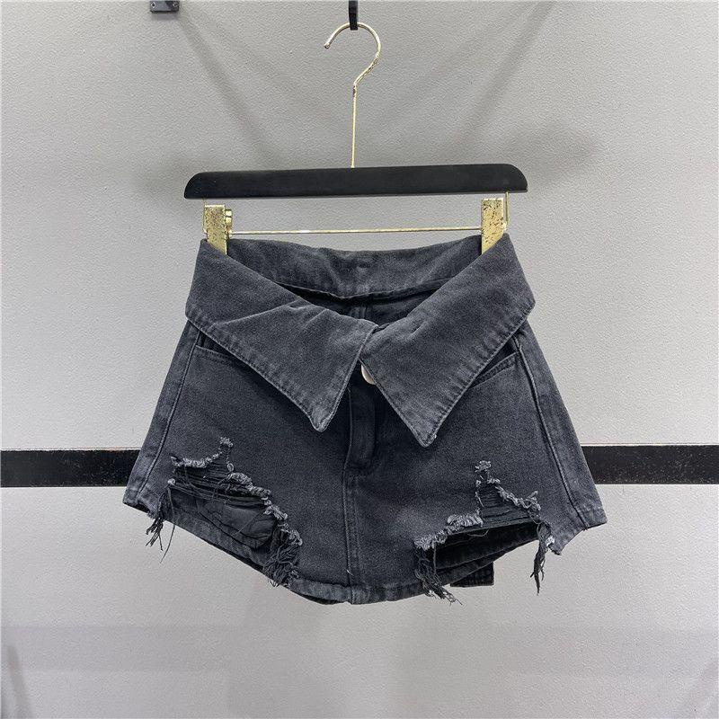 Chân váy jean Chữ A Lưng Cao Phối Rách Thời Trang Mùa Hè Cho Nữ
