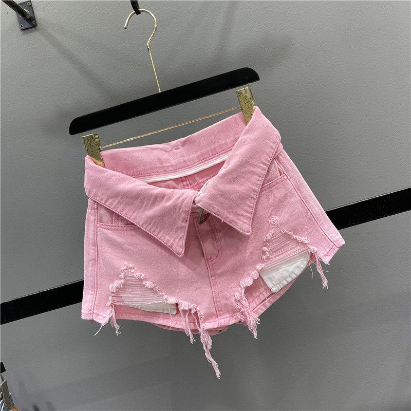 Chân váy jean Chữ A Lưng Cao Phối Rách Thời Trang Mùa Hè Cho Nữ