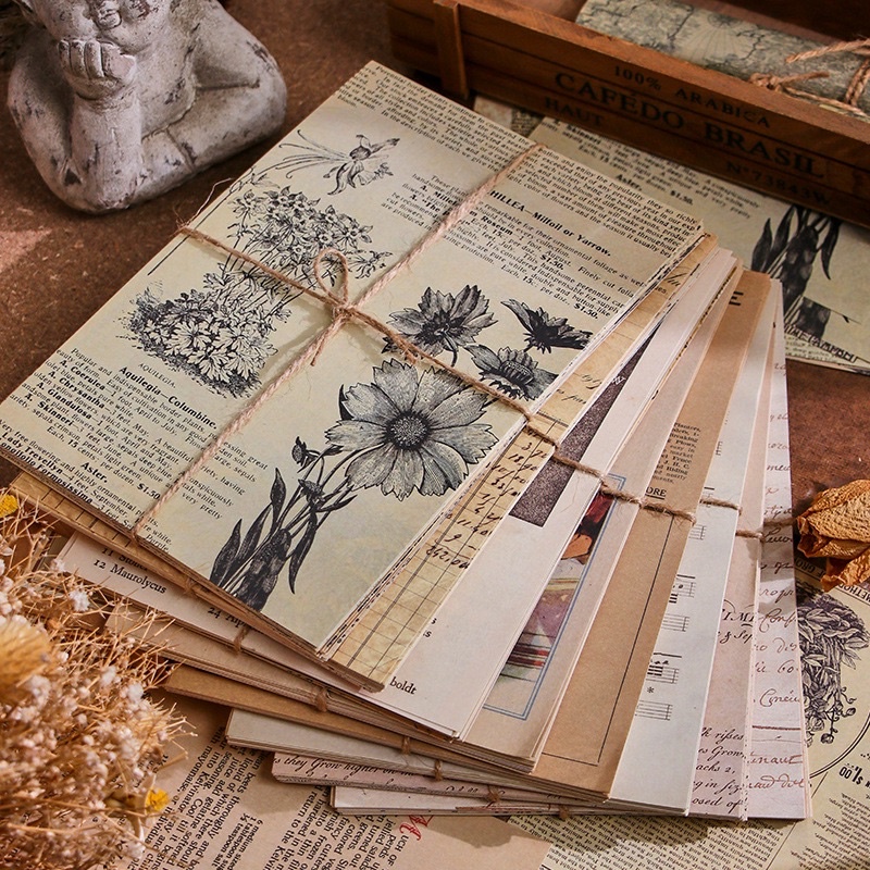 Set 30 tờ giấy nền phong cách cổ điển vintage, giấy decor tranh trí, giấu thủ công, giấy gói quà