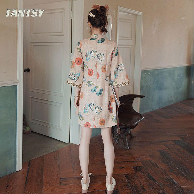 Đầm Sườn Xám Cách Tân Dáng Chữ a Tay Ngắn Phong Cách Trung Hoa Thời Trang Mùa Xuân Cho Nữ