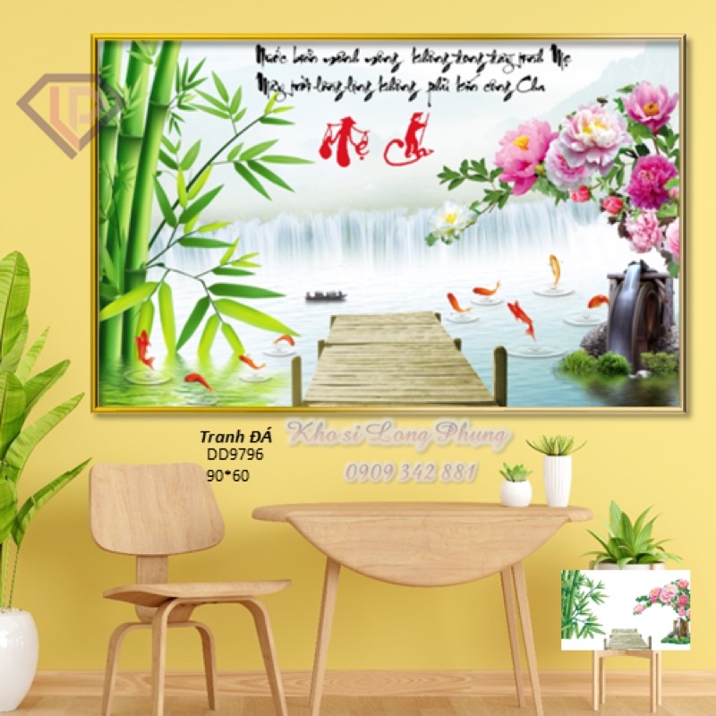 Tranh đính đá -Tranh thêu chữ Thập Cha mẹ D9796 ( 90 x 60 cm ) chưa đính