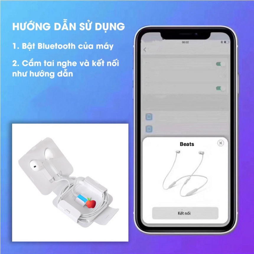 Tai Nghe Chân Cắm Dẹt Tự Nhận Kết Nối Bluetooth Có Mic Đàm Cho Máy 7 Đến 14 Pro max - Vua phụ kiện công nghệ