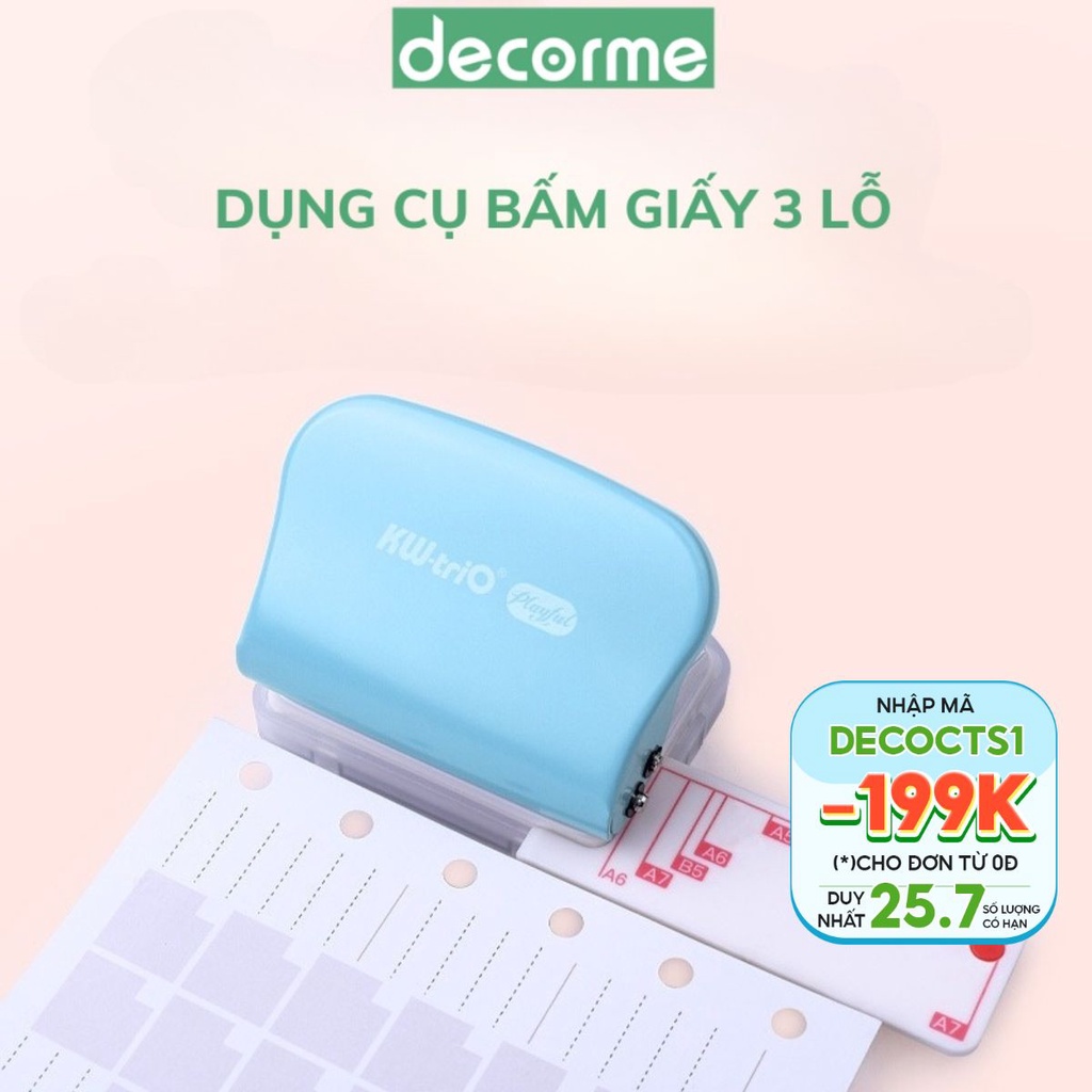 Dụng cụ bấm lỗ giấy B5 A5 A6 A7 3 6 9 lỗ KW-triO 99H3 Decorme Đồ đục lỗ giấy làm sổ còng phụ kiện văn phòng phẩm