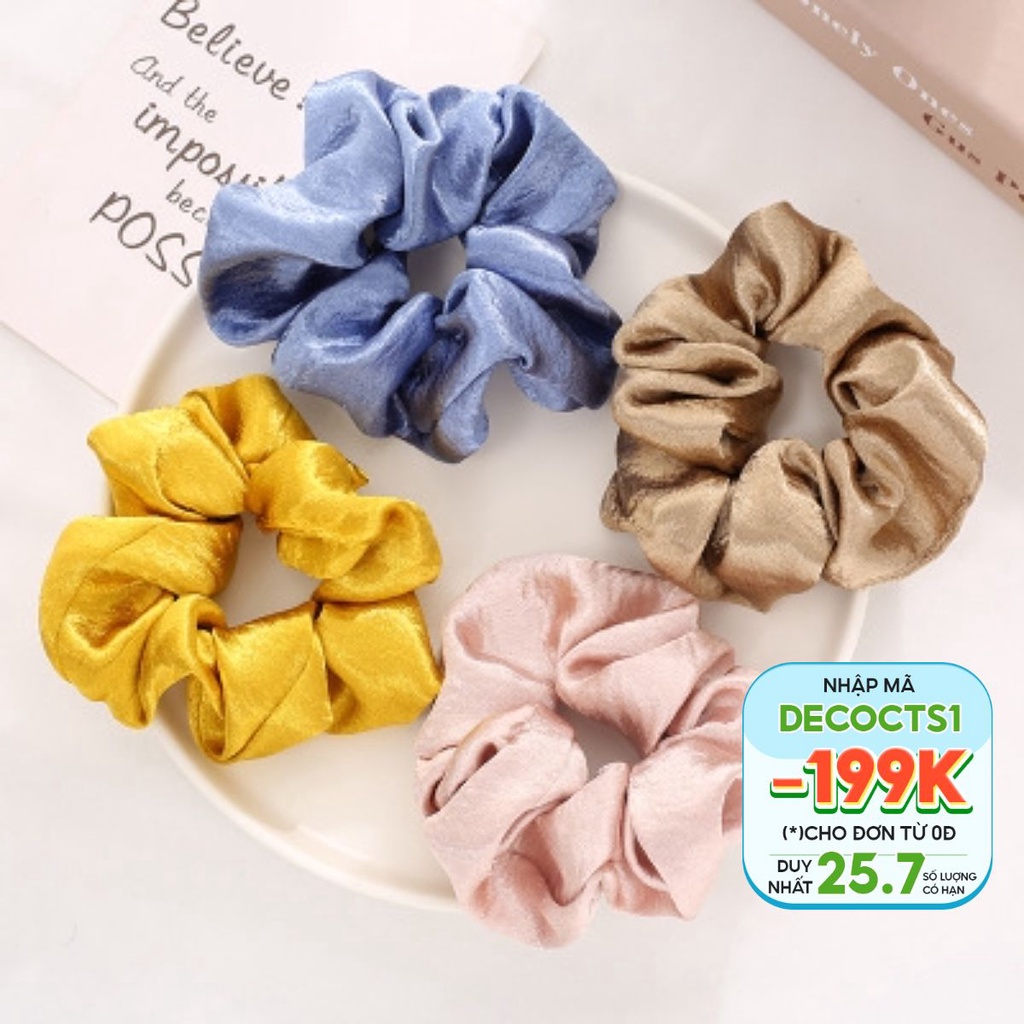 Buộc tóc scunchies lụa trơn nhiều màu phụ kiện thời trang Decorme