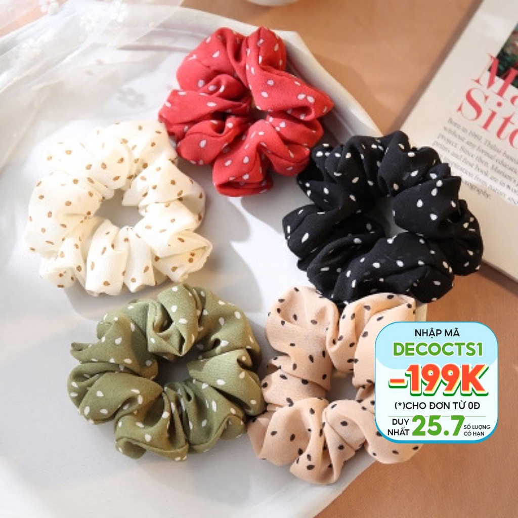 Buộc tóc scunchies chấm bi phụ kiện thời trang Decorme