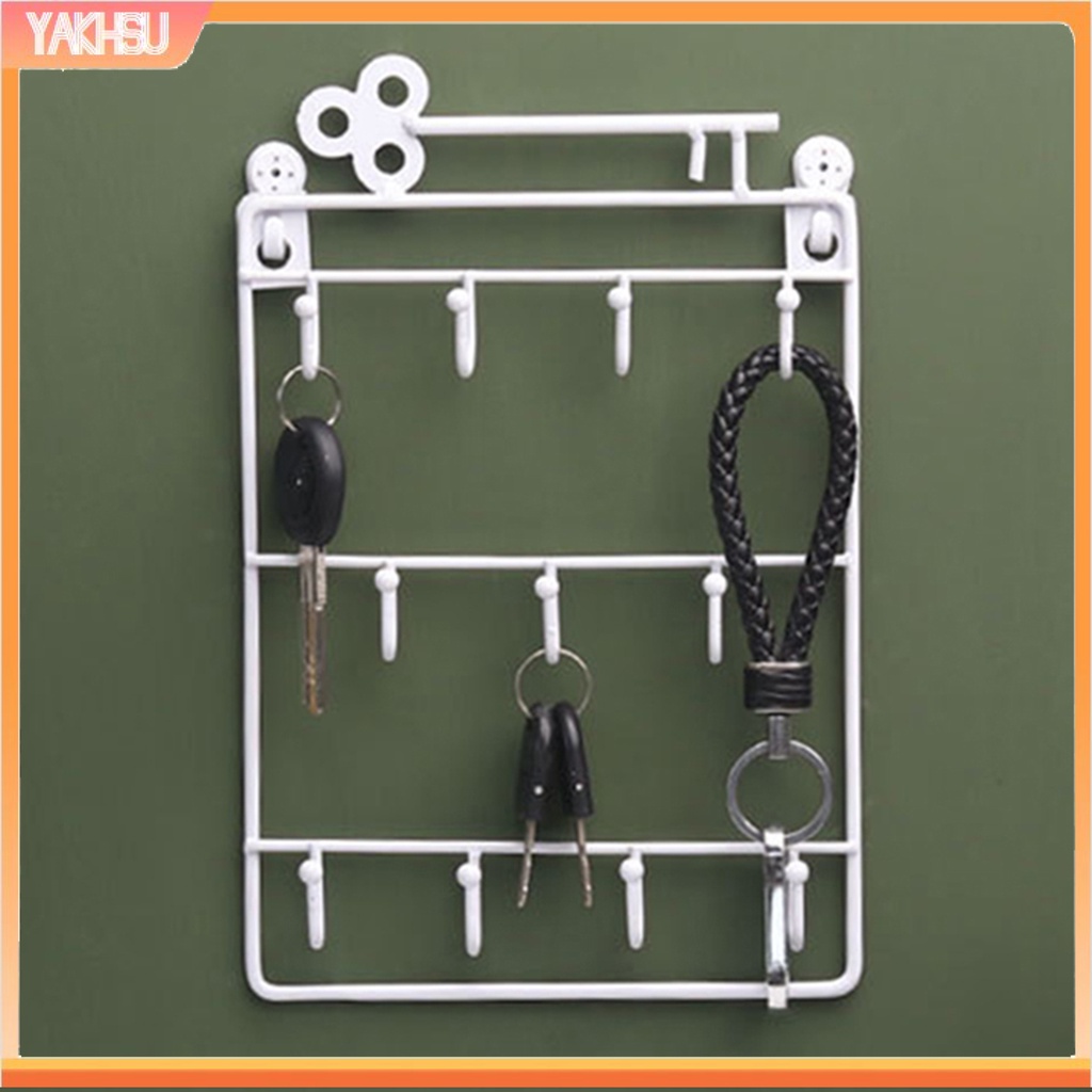 Giá đỡ treo chìa khóa/áo khoác/ nón bằng sắt 11 móc tiện dụng trang trí nhà cửa
