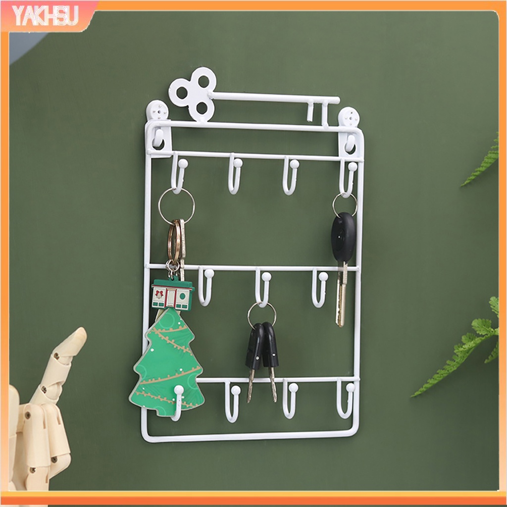 Giá đỡ treo chìa khóa/áo khoác/ nón bằng sắt 11 móc tiện dụng trang trí nhà cửa