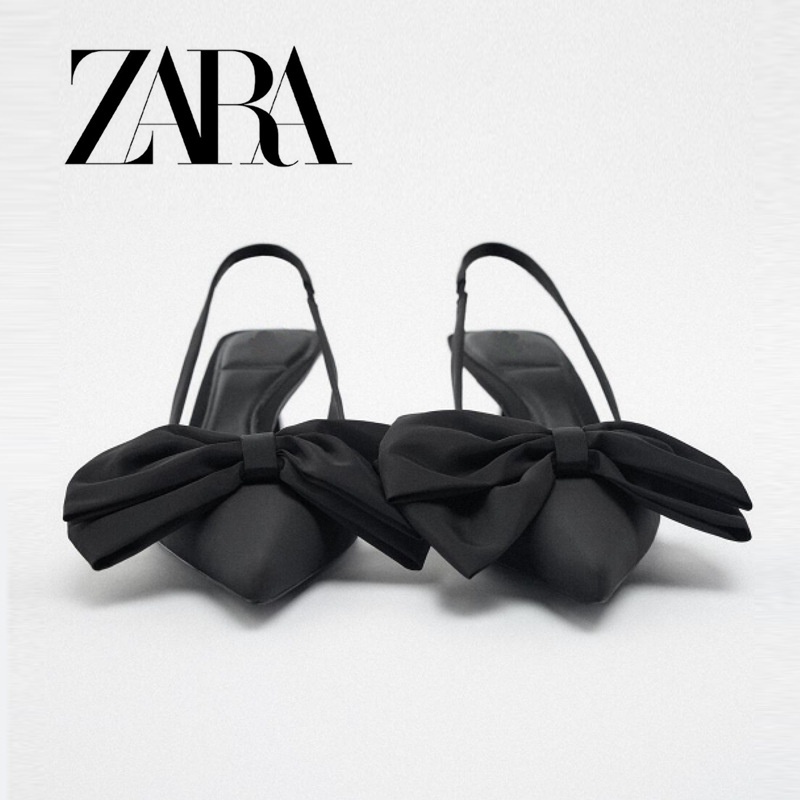 Giày Cao Gót Zara Mũi Nhọn Đế Mềm Đính Nơ Xinh Xắn Thời Trang Cho Nữ