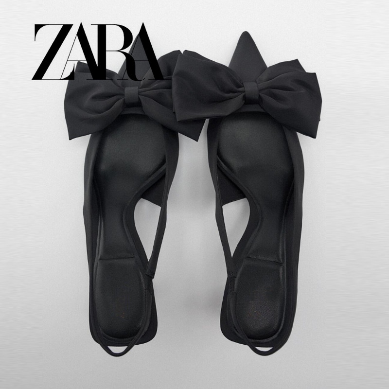 Giày Cao Gót Zara Mũi Nhọn Đế Mềm Đính Nơ Xinh Xắn Thời Trang Cho Nữ