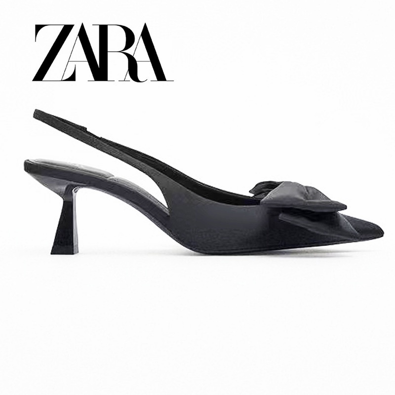 Giày Cao Gót Zara Mũi Nhọn Đế Mềm Đính Nơ Xinh Xắn Thời Trang Cho Nữ