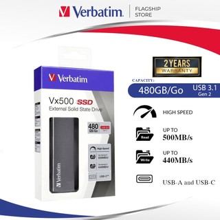 Ổ cứng di động SSD Verbatim 480GB Vx500 External SSD, USB 3.1 Gen 2 - Model 47443