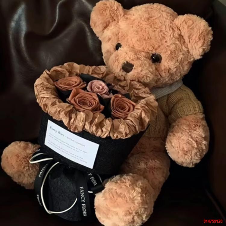 ▧℡✸Hoa hồng gấu Bó được bảo quản Quà tặng sinh nhật Búp bê
