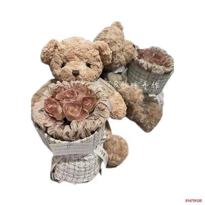 ▧℡✸Hoa hồng gấu Bó được bảo quản Quà tặng sinh nhật Búp bê