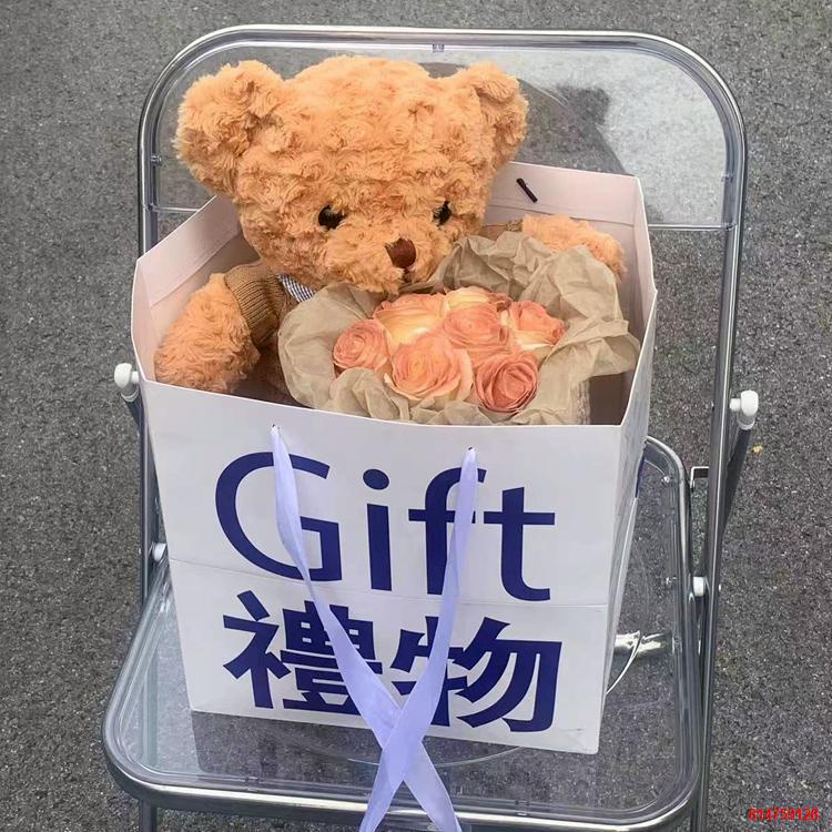 ▧℡✸Hoa hồng gấu Bó được bảo quản Quà tặng sinh nhật Búp bê