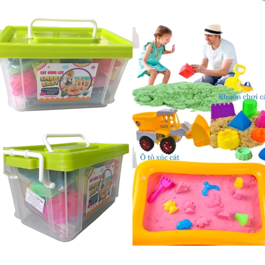 Vali cát động lực an toàn SMART BABY Hàng VN kèm phao, nhiều khuôn chơi, xe ô tô xúc cát chở cát, bơm xẻng
