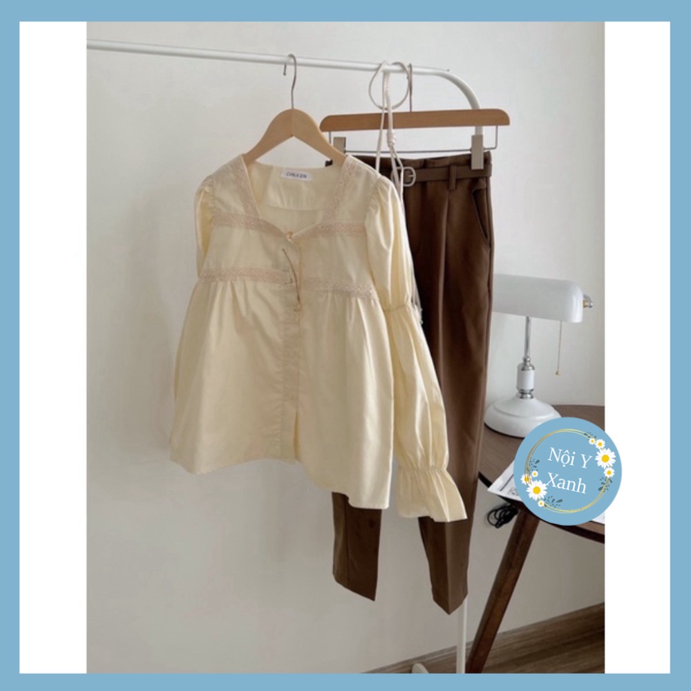 Áo babydoll viền ren bo tay 1609 nội y xanh babydoll hot trend