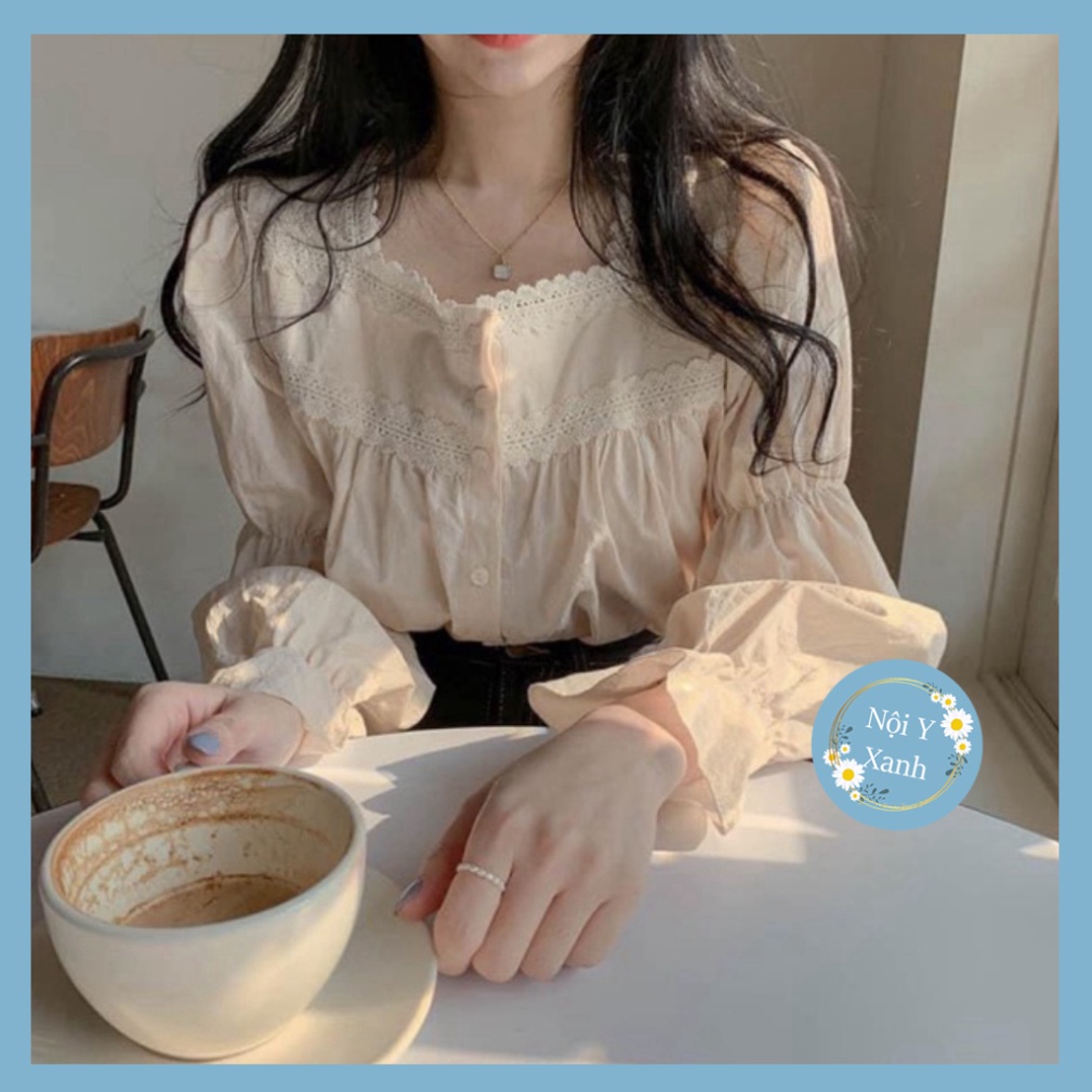 Áo babydoll viền ren bo tay 1609 nội y xanh babydoll hot trend