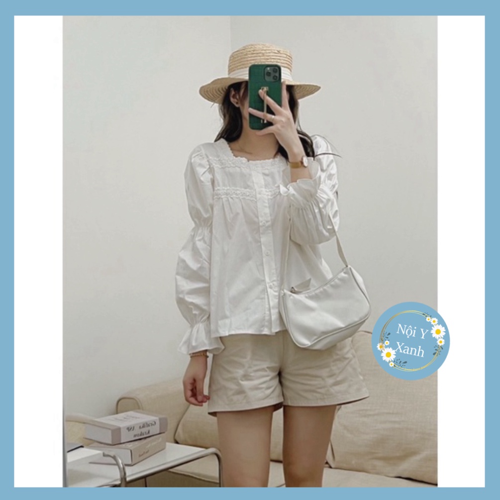 Áo babydoll viền ren bo tay 1609 nội y xanh babydoll hot trend