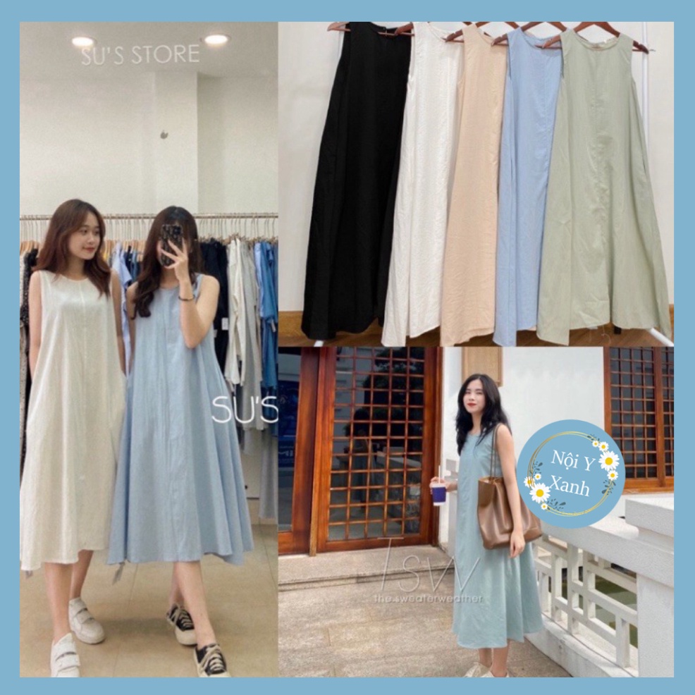 Đầm đũi khoét nách - váy đũi ba lỗ nhiều màu nội y xanh babydoll hot trend