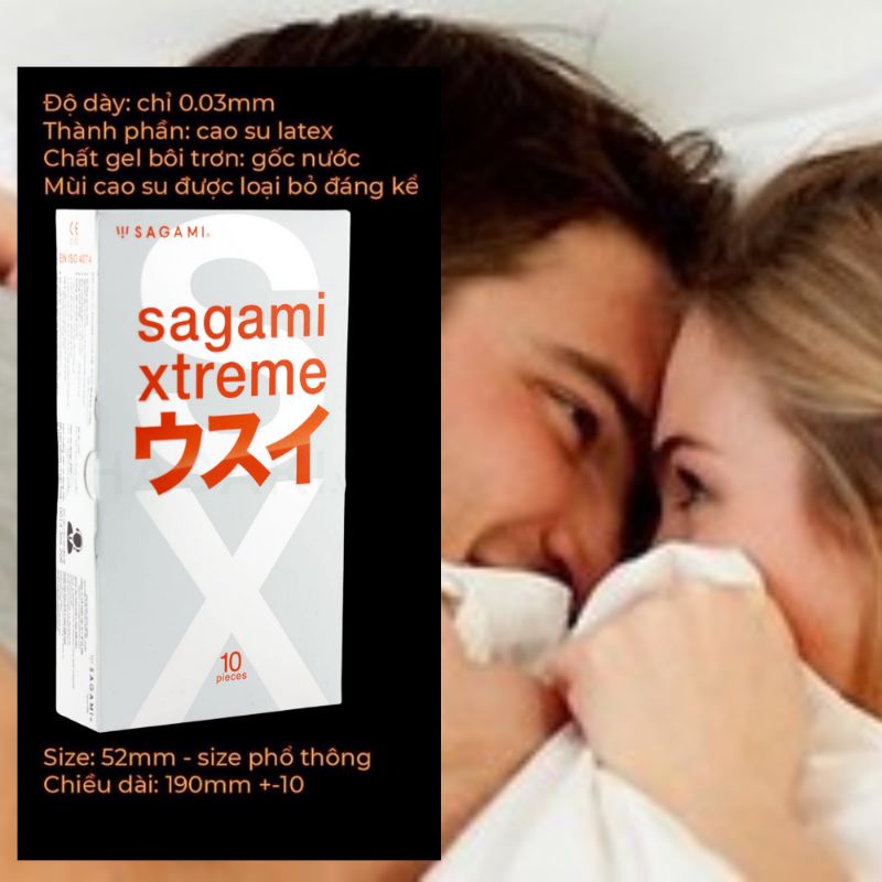 Bao cao su Sagami xtreme super thin siêu mỏng size 52mm hộp 10 bcs
